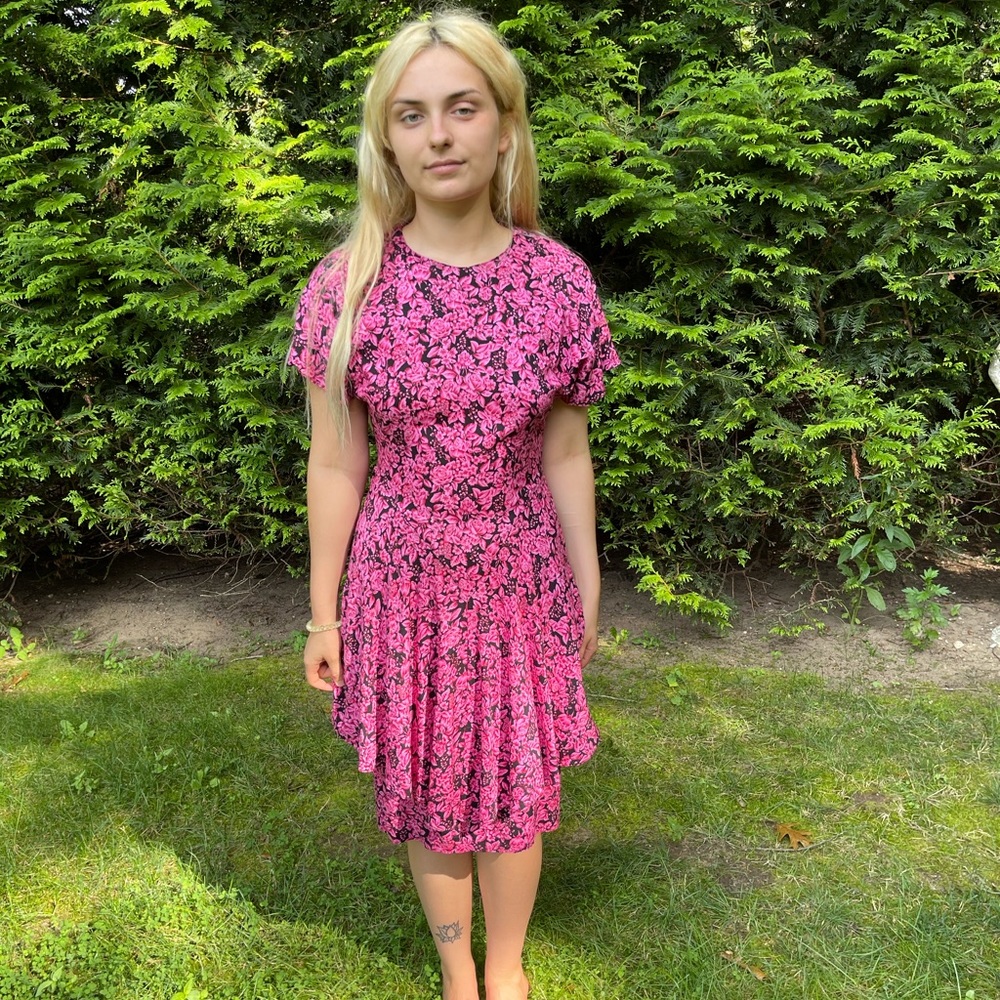 Vintage 80’s Rose Print Rayon Dress S/M